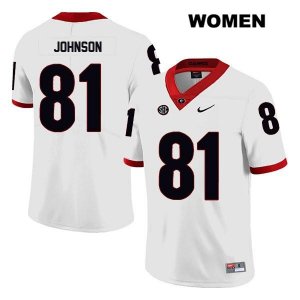 Women's Georgia Bulldogs NCAA #81 Jaylen Johnson Nike Stitched White Legend Authentic College Football Jersey JHR0754FI